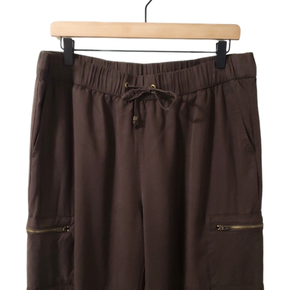 Banana Republic Soft Tencel Cargo Jogger Pants Dark Oak Brown Sz Large 536089 - Picture 2 of 14